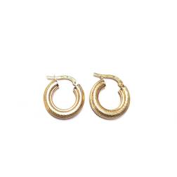 18kt Yellow Gold striped Small Hoops Earrings