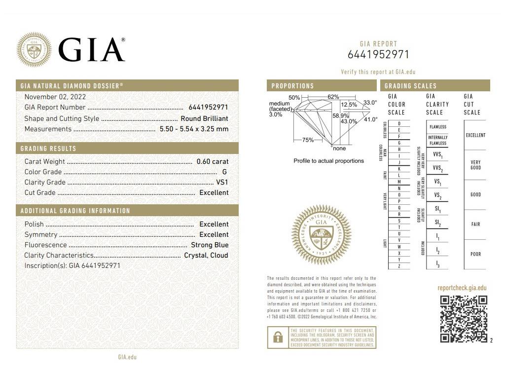 Diamante Certificato GIA 0.60 G VS1