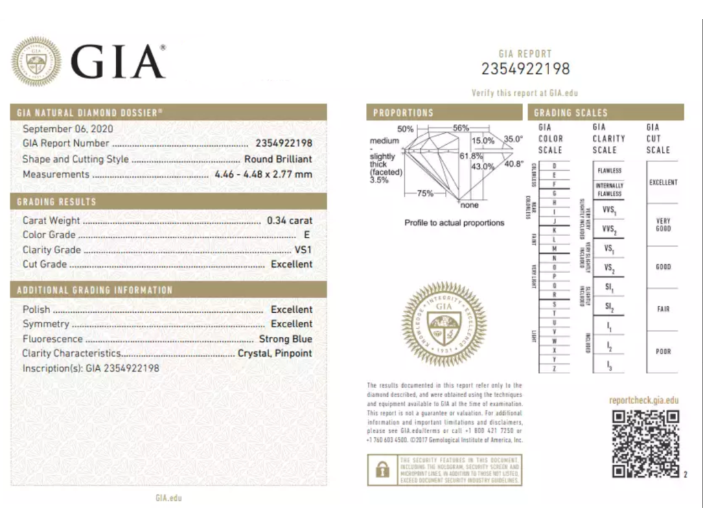 Certified Diamond GIA 0.34 E  VS1