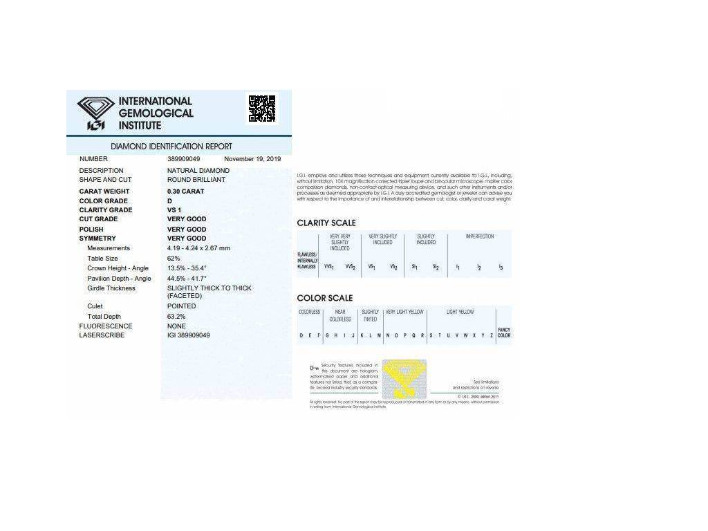 Diamante Certificato IGI 0.30 D VS1