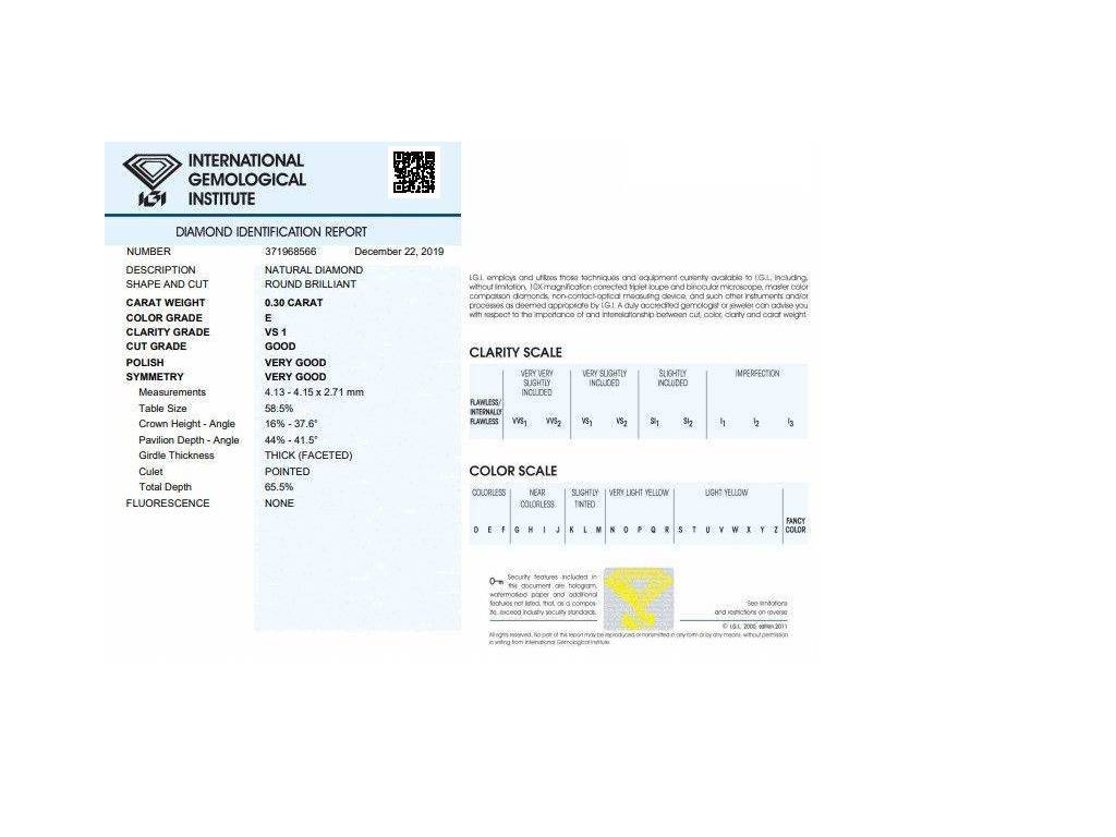 Diamante Certificato IGI 0.30 E VS2