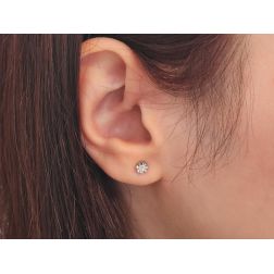 Photo of worn Faceted Circle Light Point Earrings 0.097ct