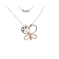 Collana Farfalla 3 pietre Rubino Zaffiro e Smeraldo Oro Rosa