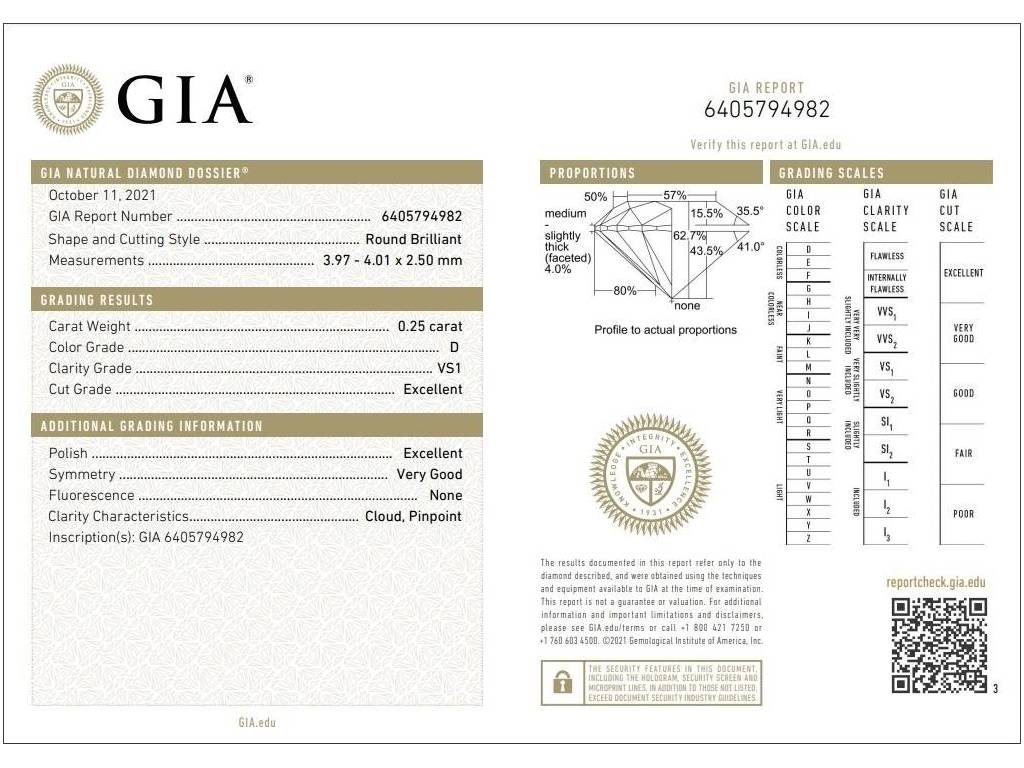 Certified Diamond GIA 0.25 D  VS1