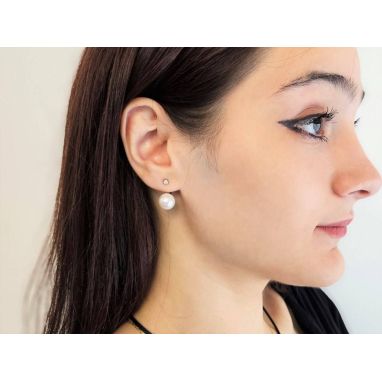 Orecchini Oro Giallo 9K (375) Con Sfera 5mm E Perla – Donna – In Scatola Regalo