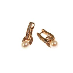 Orecchini Boccole Ciondolo Perla e Diamanti Oro Rosa