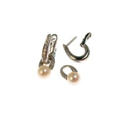 Boccole Ovali con Ciondolo Perla e Diamanti Oro Bianco