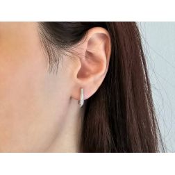 Photo of worn Oval Earrings with Pearl Pendant and White Gold Diamonds