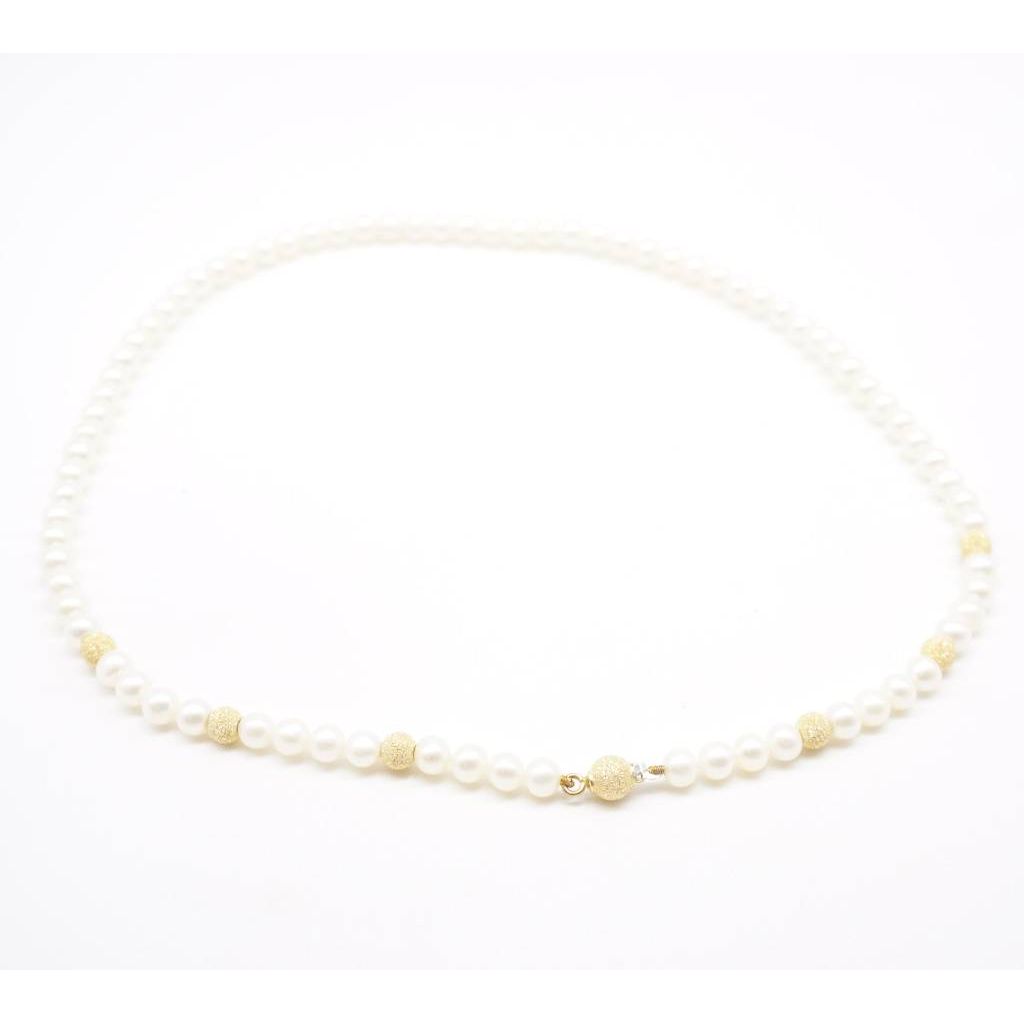 6 Central of 5mm spheres Yellow Gold and 5mm Pearls Necklace