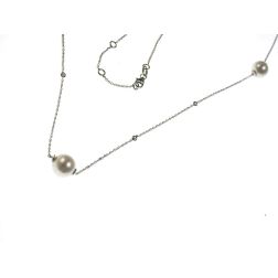 Collana Lunga 96cm Perle Akoya e Diamanti in Oro Bianco