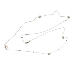 Collana Lunga 96cm Perle Akoya e Diamanti in Oro Bianco