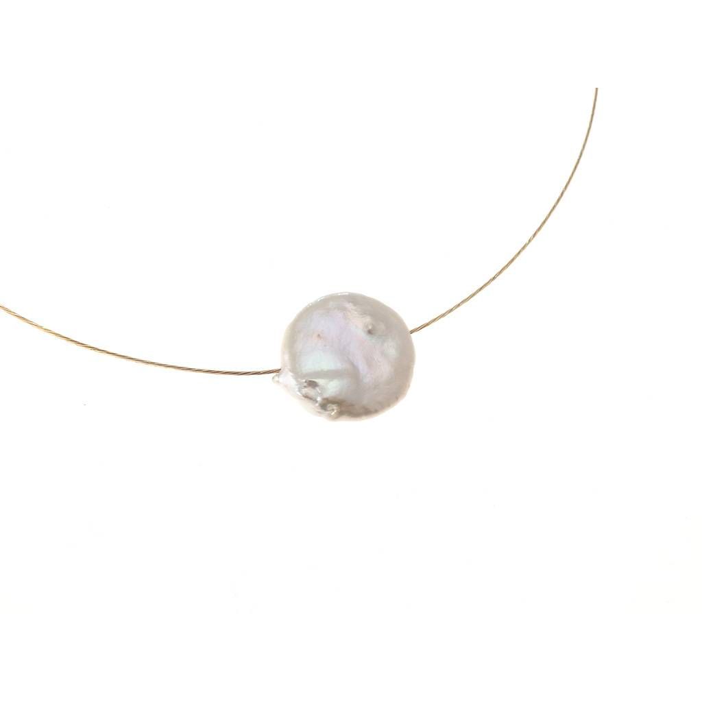 Semi-rigid Necklace with Pearl in Yellow Gold