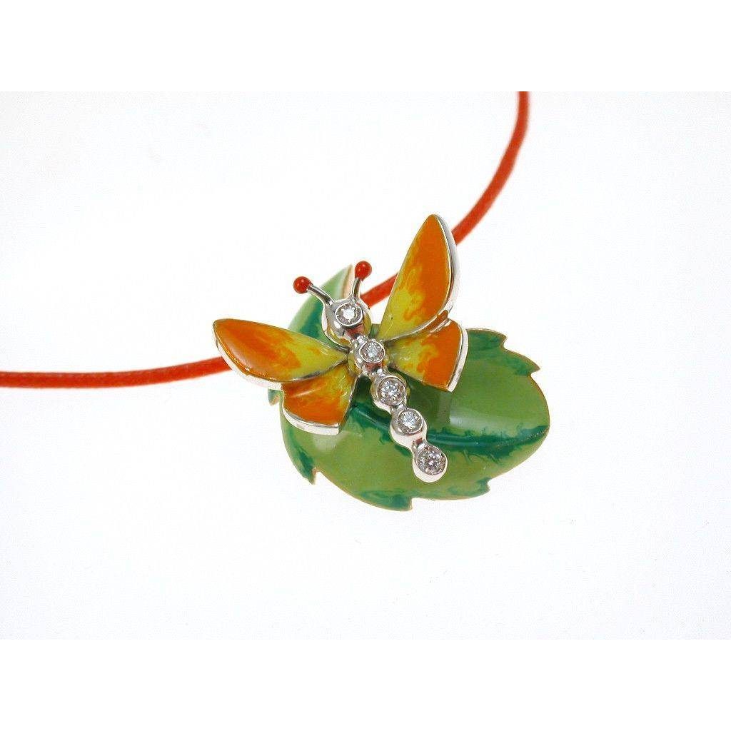 Orange Butterfly on leaf Pendant
