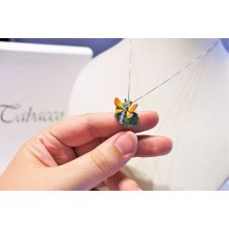 Orange Butterfly on leaf Pendant