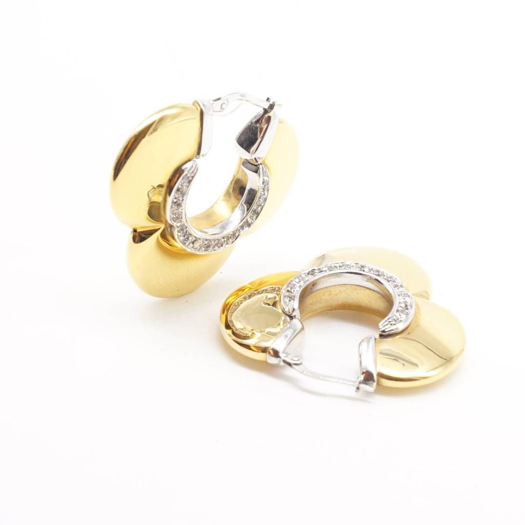 Flower hope earringsin 18kt yellow gold with cubic zirconia on the side