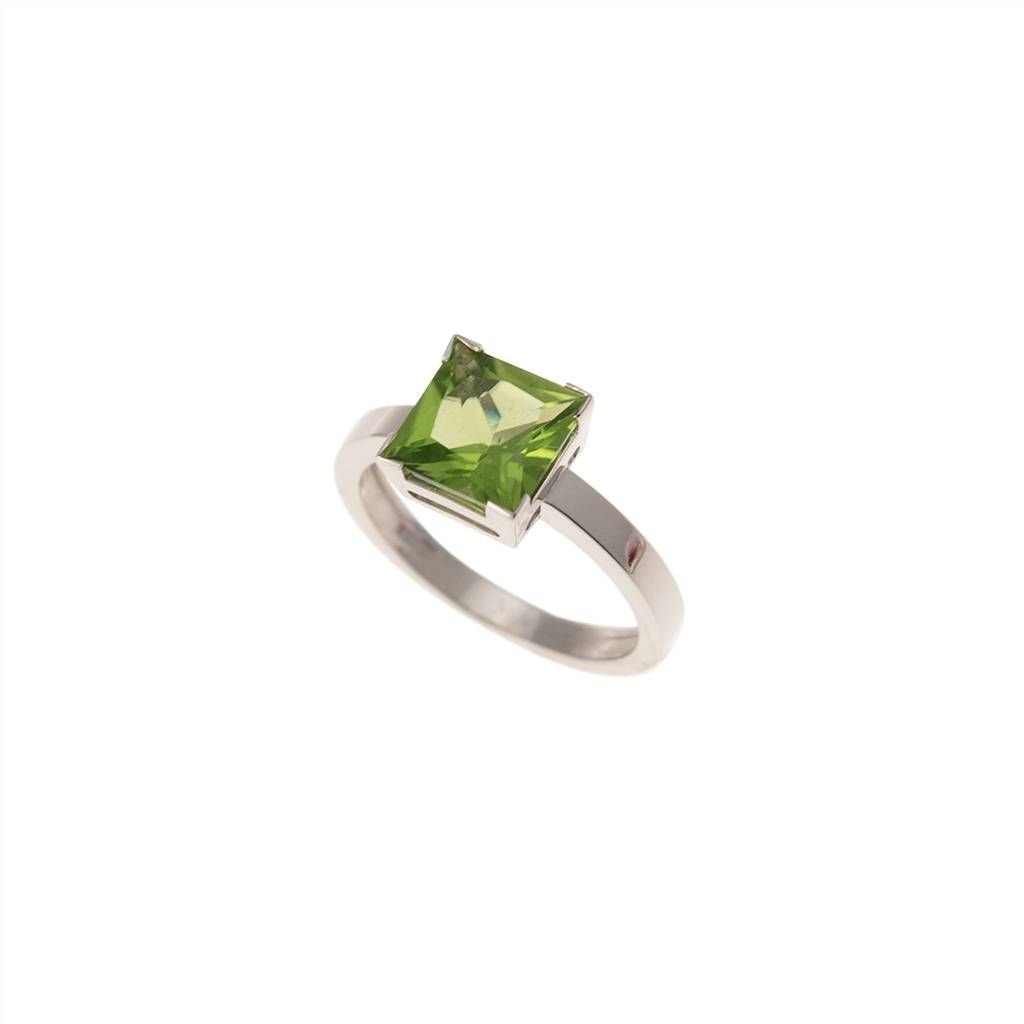 Anello Solitario con Peridoto Oro Bianco