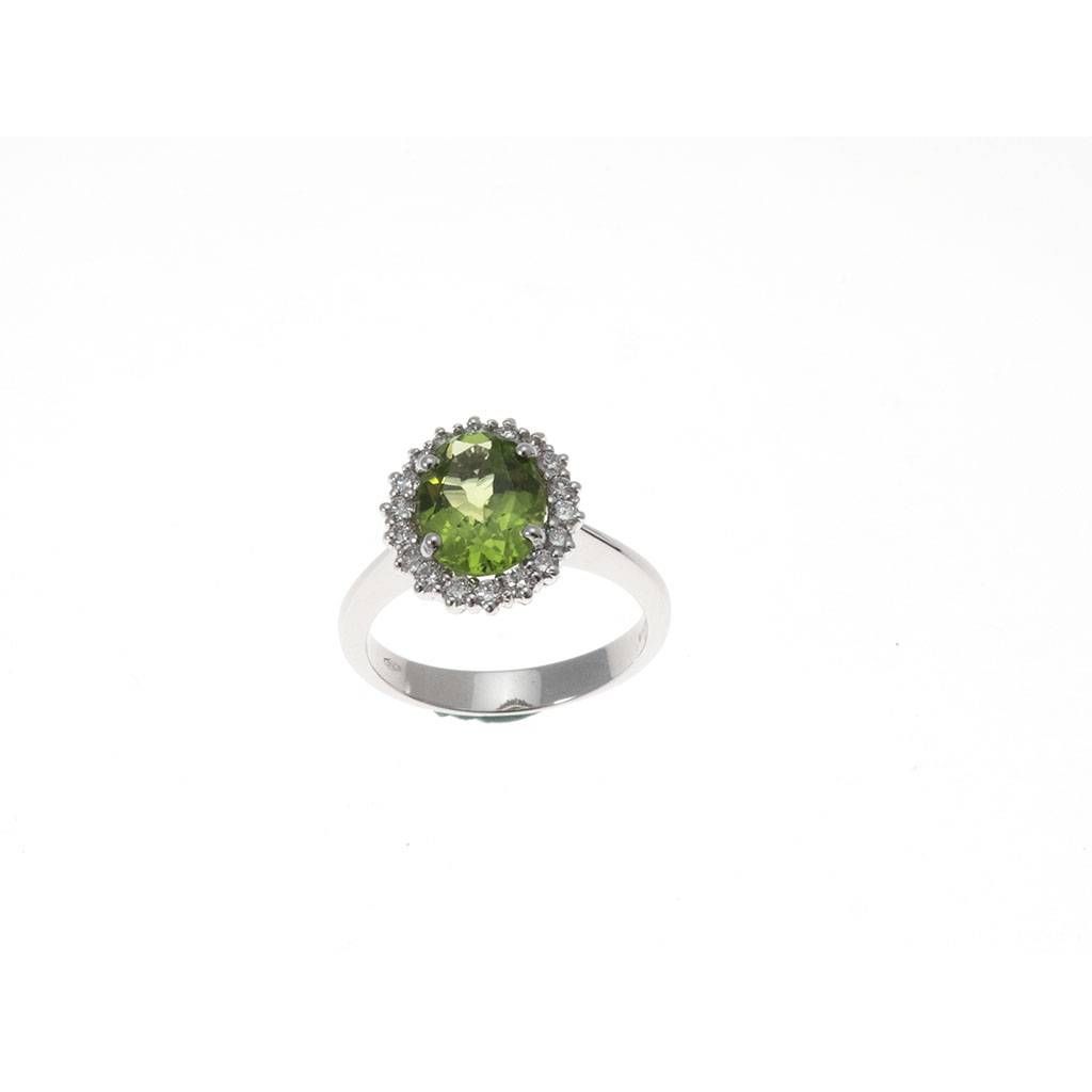 Anello Kate con Peridoto 9x7mm e 18 Diamanti