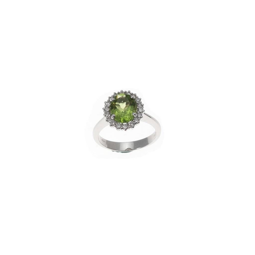 Anello Kate con Peridoto 9x7mm e 18 Diamanti