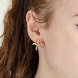 Orecchini Stelle Marine con Diamanti Gialli e Brown in Oro Rosa foto indossata