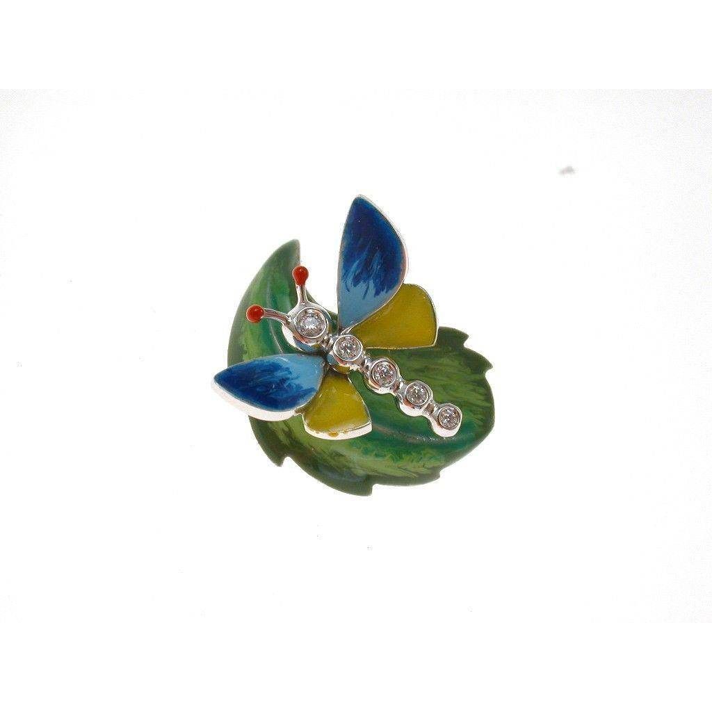 Blue and Yellow Butterfly on leaf Pendant