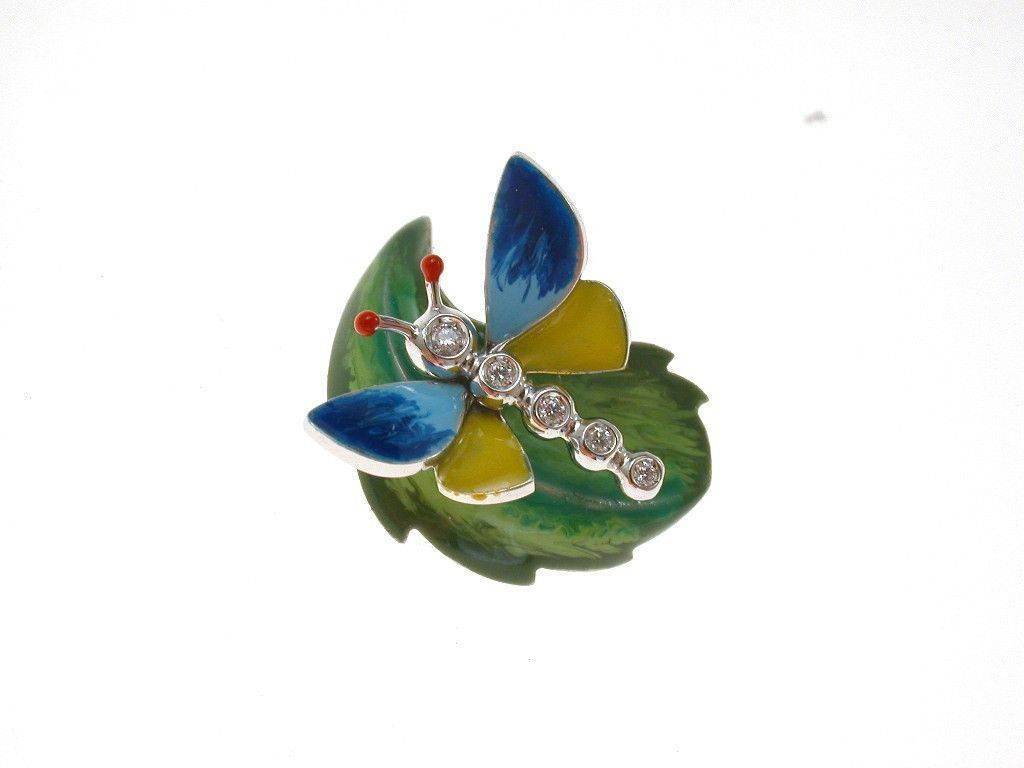 Blue and Yellow Butterfly on leaf Pendant