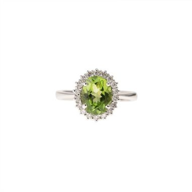Anello Kate con Peridoto 9x7mm e 18 Diamanti