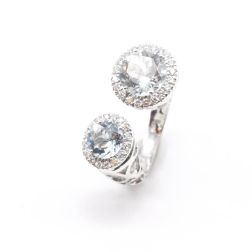 Open Design Ring with Acquemarines and Diamonds