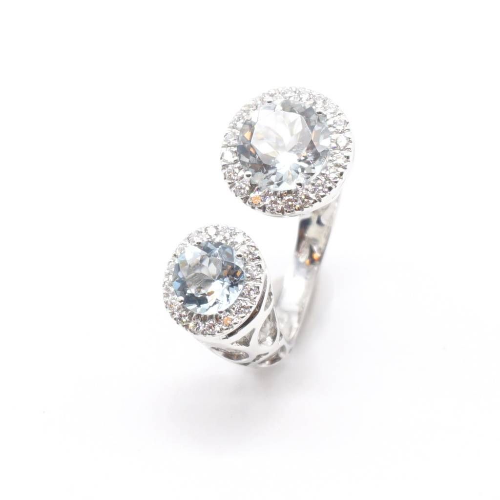 Open Design Ring with Acquemarines and Diamonds