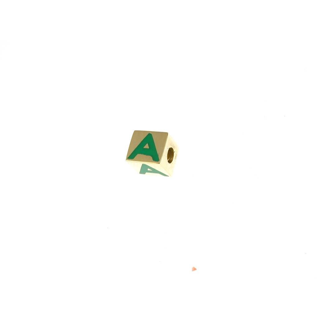 Ciondolo Iniziale Smaltata Quadrata oro giallo A Verde