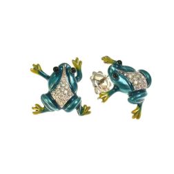 Frog Earrings Diamonds and enamelled