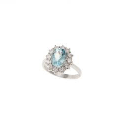 Kate White Gold Ring with Aquamarine 9x7mm and 12 Diamonds