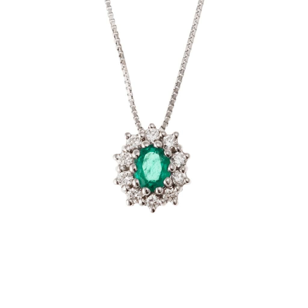 Kate Necklace with Emerald 5x4mm and Diamonds