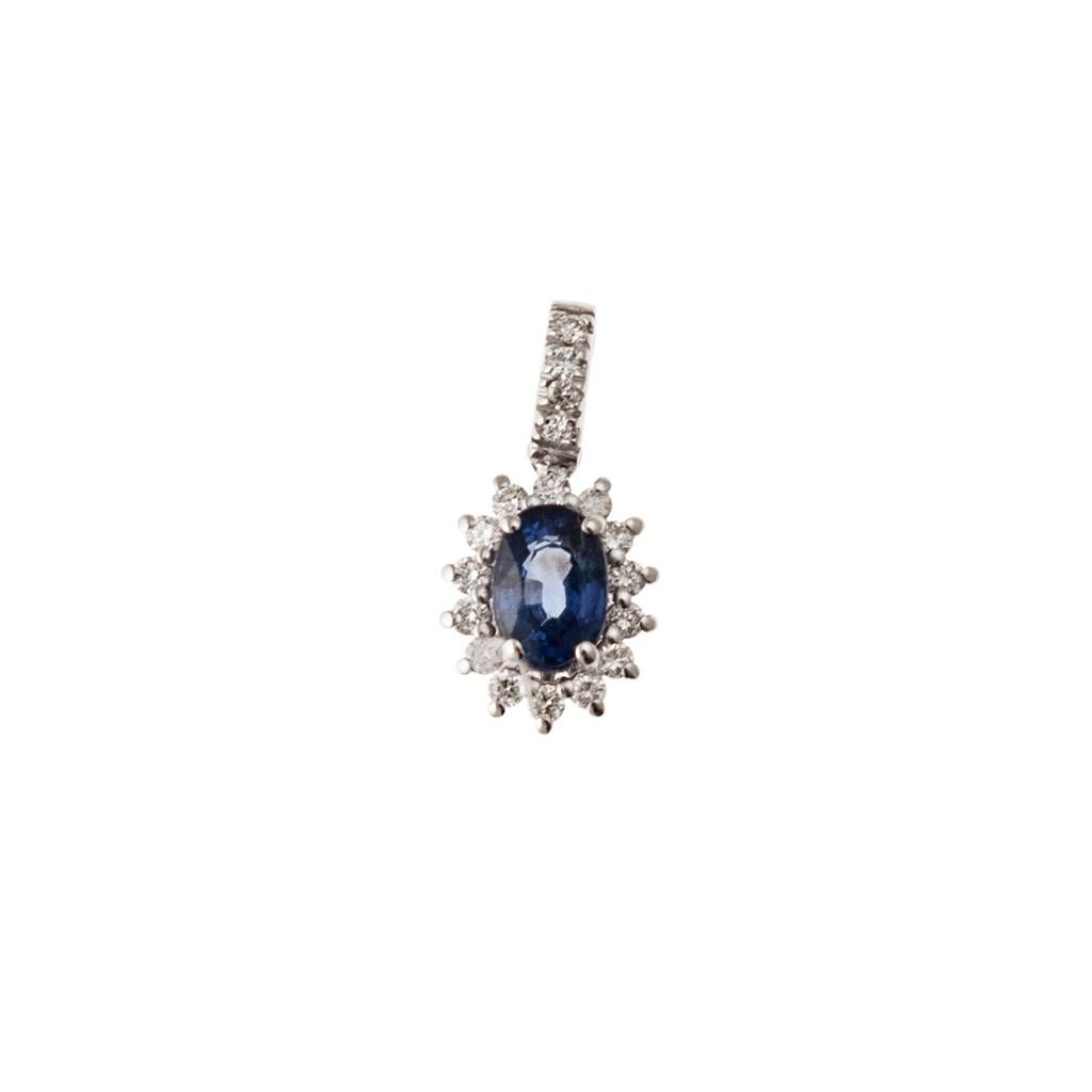 Ciondolo Kate Zaffiro Blu 6x4mm e 14 Diamanti