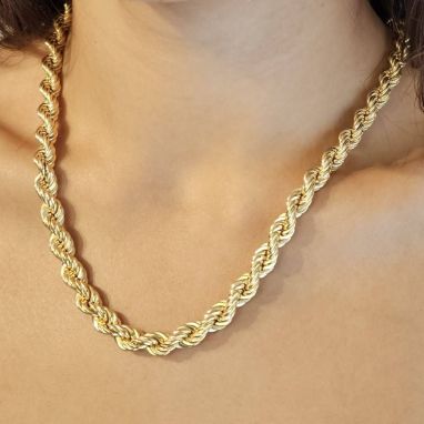 Collana con catena a corda riempita in oro 18k - 7 mm di spessore - Italia