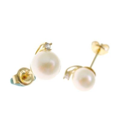 Orecchini monachella in oro giallo con perla e zirconi - Sari Gold