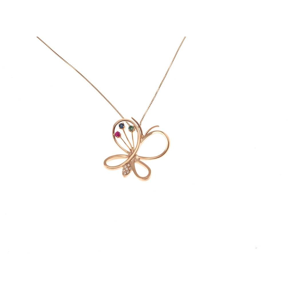Collana Farfalla 3 pietre Rubino Zaffiro e Smeraldo Oro Rosa