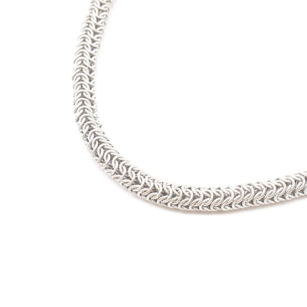 Girocollo Round Couture filo torto rigato oro bianco 42 cm x 6,2mm