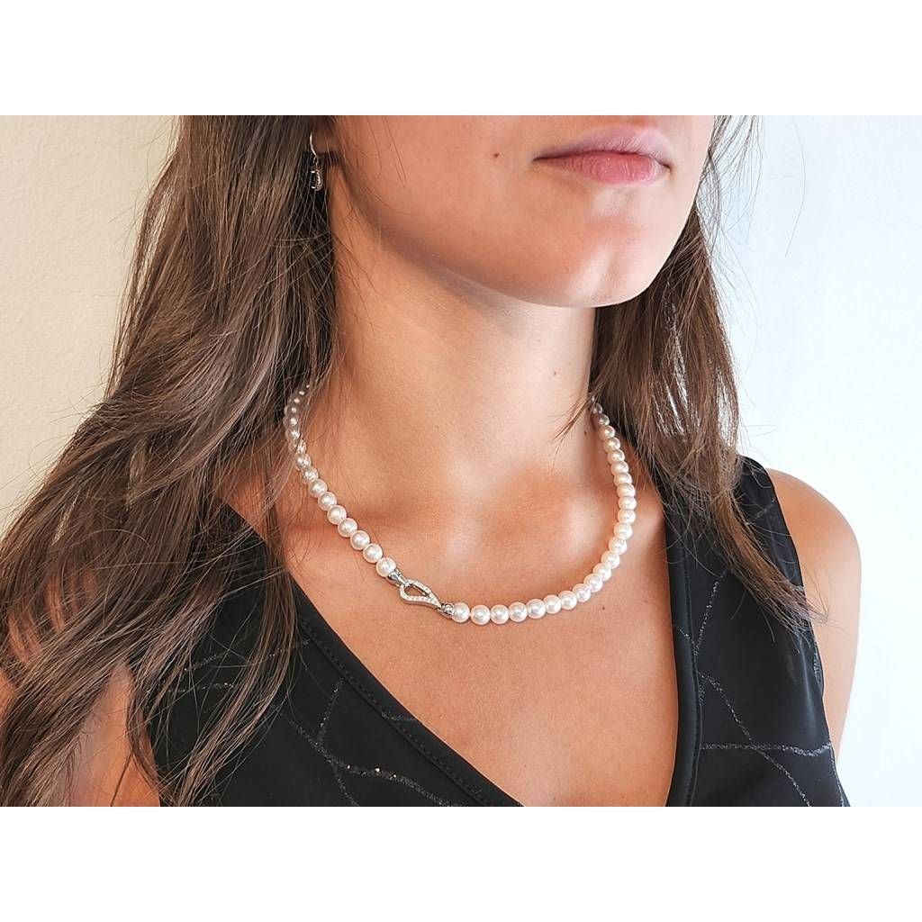 Collana filo di perle Akoya 6.00 - 6.50 mm AA con chiusura in oro bianco | Gioi