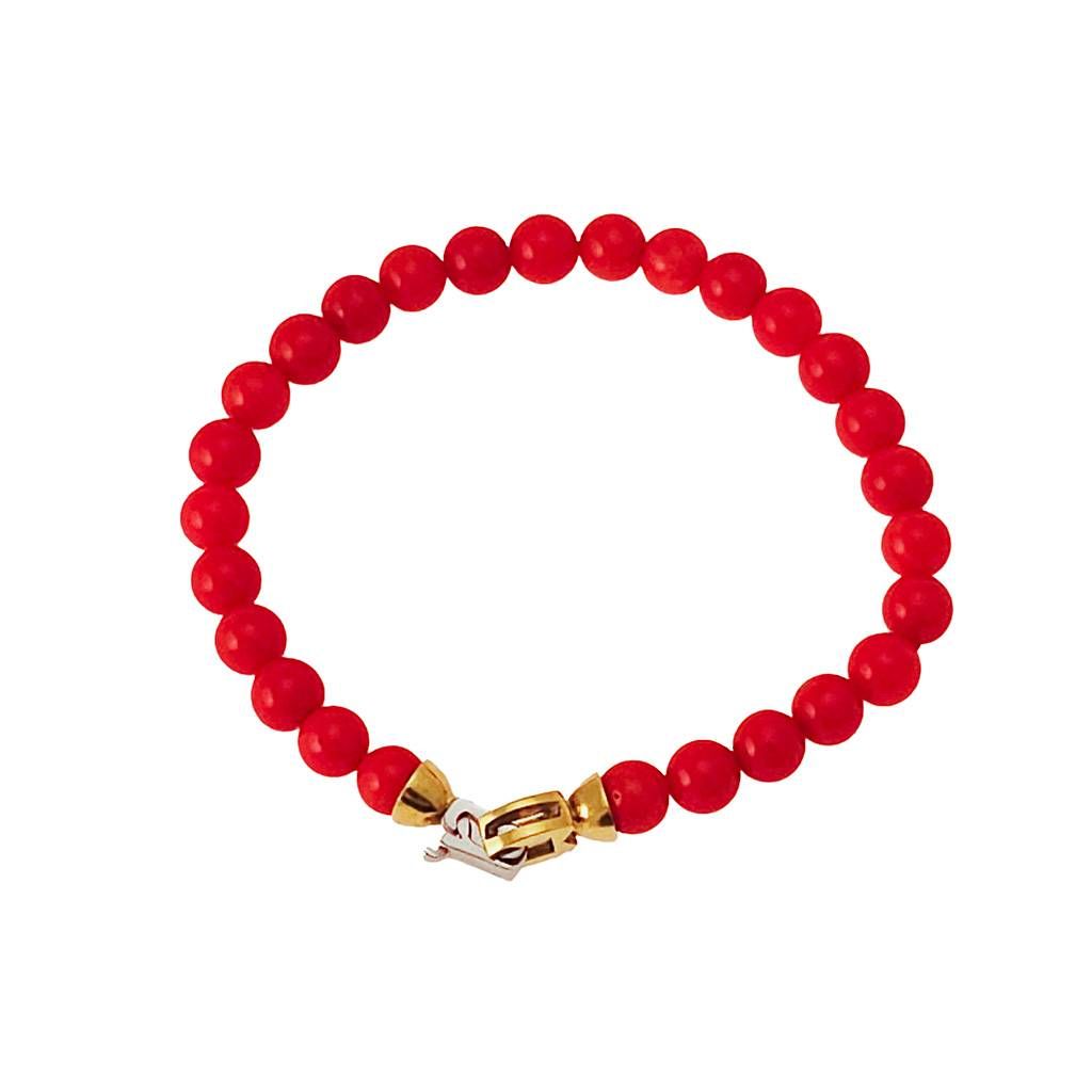 Bracciale Corallo chiusura a cavallotto in Oro Bicolor