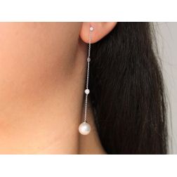 Photo of worn Point of Light and Pearl Pendant Earrings