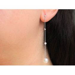 Photo of worn Point of Light and Pearl Pendant Earrings