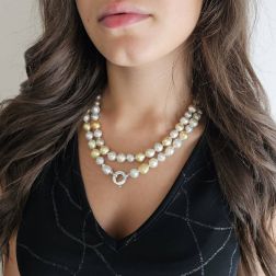 Photo of worn Long Necklace Irregular Pearls White and Gold