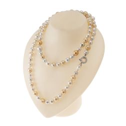 Long Necklace Irregular Pearls White and Gold