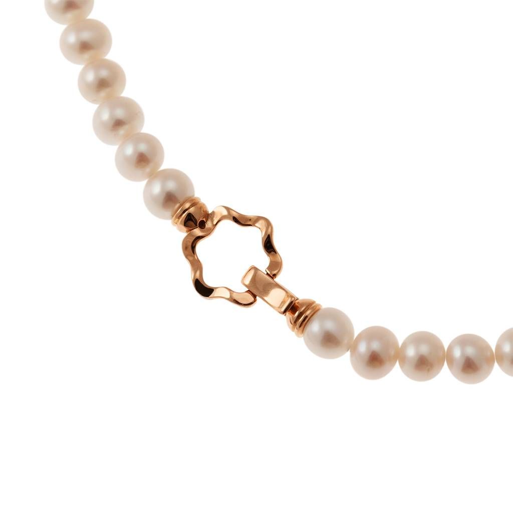 Collana Perle Fresh Water chiusura fiore Oro Rosa 18kt