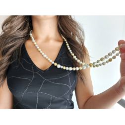 Photo of worn Long Necklace Irregular Pearls White and Gold