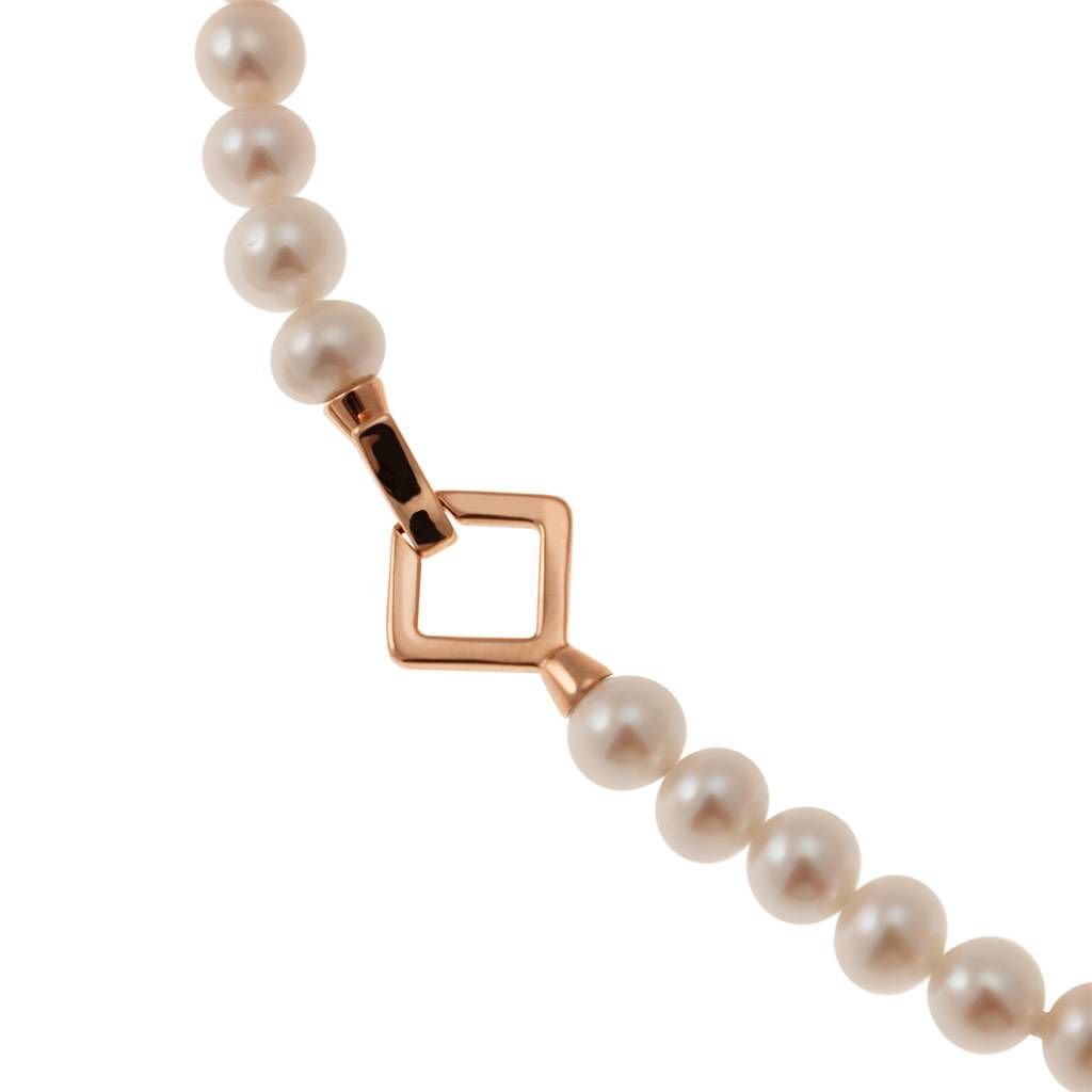 Collana Perle Fresh Water chiusura rombo Oro Rosa 18kt