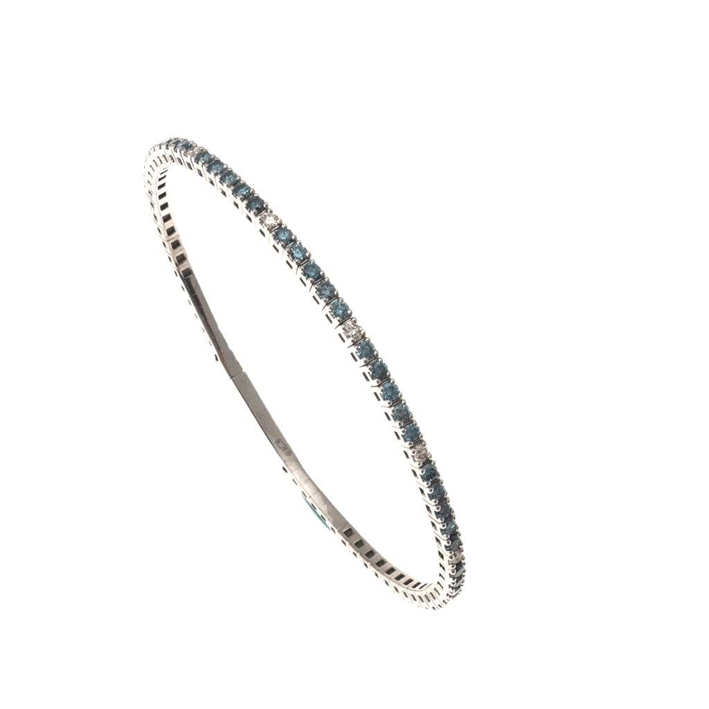 Bracciale Tennis Rigido Diamanti Bianchi e Blu