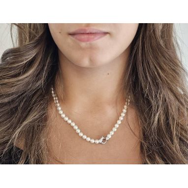 Collana fatta a mano con catene in rame e madreperle,idea regalo