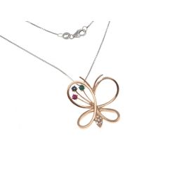 Collana Farfalla 3 pietre Rubino Zaffiro e Smeraldo Oro Rosa