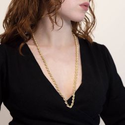 Photo of worn Rope Necklace Yellow Gold Lace 80cm x 6mm Yellow Gold